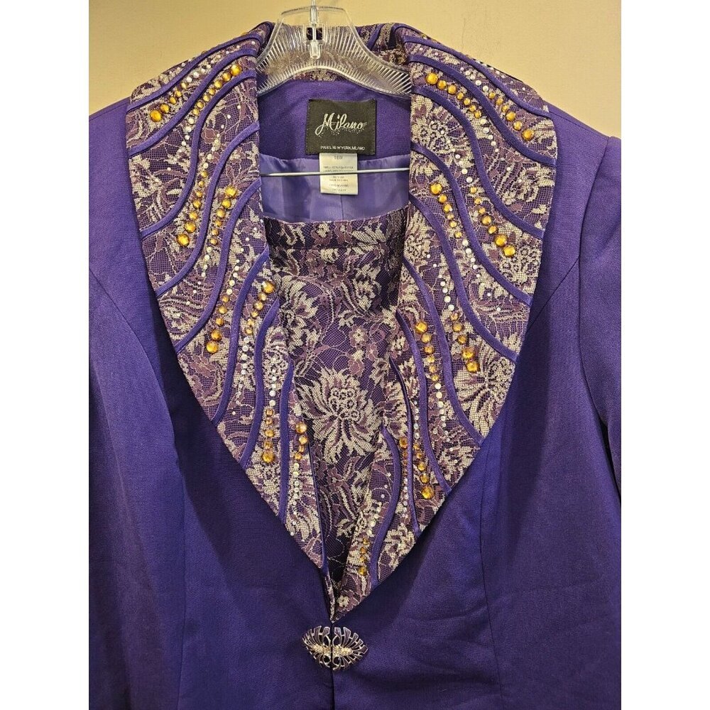 MILANO, PARIS, NY, MILANO Skirt and Jacket Suit Embellished Lace Purple Size 18W - Picture 2 of 15